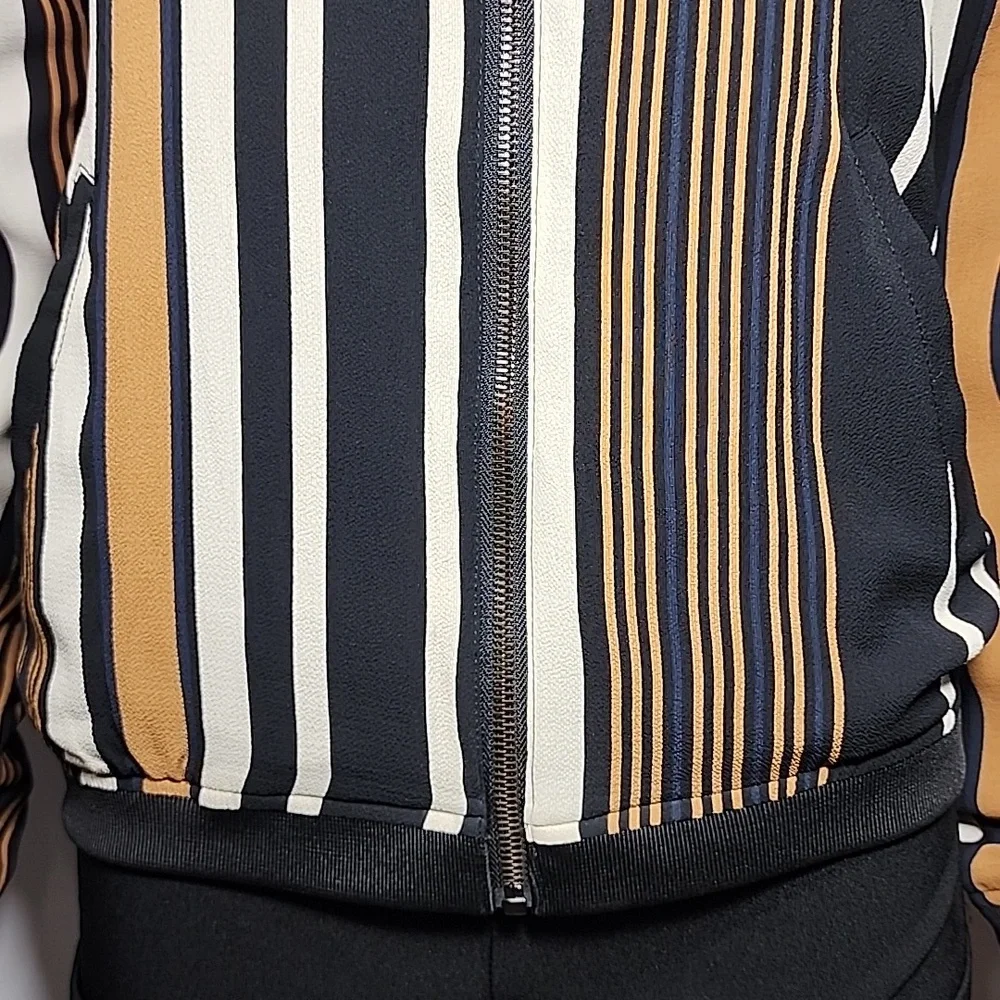 ONLY Women's ZIP-UP‎ SWEATSHIRT Black Yellow Stripes Bomber Jacket Size 36